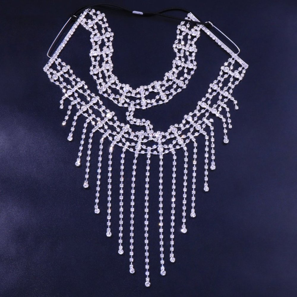 Rhinestone Crystal Tassel Mask Women Face Jewelry Halloween Accessories - Picture 5 of 6